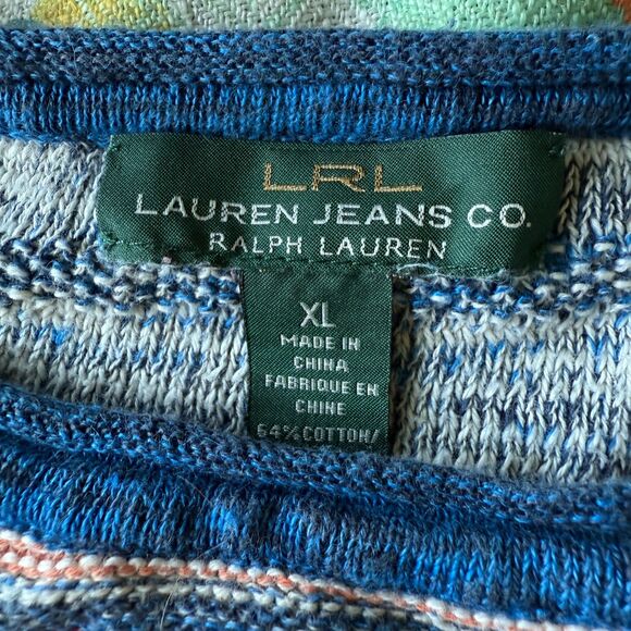LRL Ralph Lauren Jeans Co Linen Cotton Blend Boat Neck Dolman Striped Top XL - Picture 3 of 5